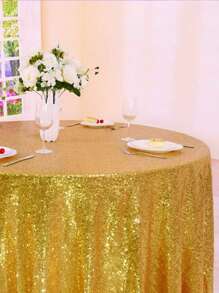 1pc Sequin Tablecloth Round Glitter Pleated Tablecloth Cover Wedding Birthday Party Bride Shower