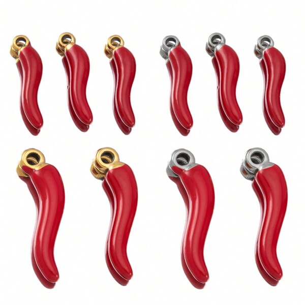 5 pezzi Accessori per la creazione di gioielli alla moda in acciaio inossidabile con ciondolo a peperoncino rosso