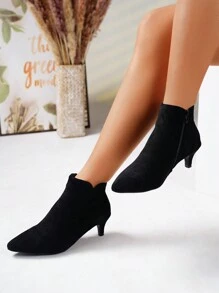 Women Plain Autumn Boots, Fashion Low Heel Pointed Toe Comfy Ankle Boots, Versatile For Daily Commute, Black