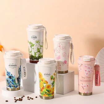 1 件 500ml/16.9oz 双饮咖啡杯，高品质不锈钢真空保温杯带吸管，男女皆宜，适合户外和车辆返校