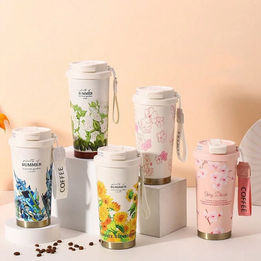 1 件 500ml/16.9oz 双饮咖啡杯，高品质不锈钢真空保温杯带吸管，男女皆宜，适合户外和车辆返校 - 彩色 - 查看 1