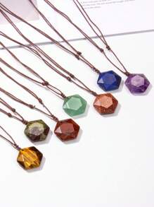 1PC/ Natural Stone Hexagonal Cut Hexagram Star Pendant Handwoven Adjustable Fashion Personalized Neutral Pendant Necklace, Holiday Party To Send Friends Jewelry Gift - Necklace - View 3