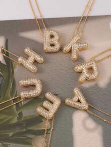 1 件嘻哈铜光泽气球泡泡可爱 A-Z，26 个英文字母吊坠线针盒链女士项链 - 多色 - 查看 4