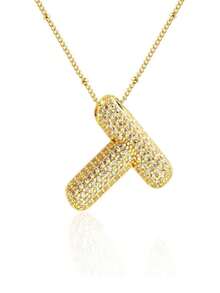 1 件嘻哈铜光泽气球泡泡可爱 A-Z，26 个英文字母吊坠线针盒链女士项链 - 多色 - 查看 7