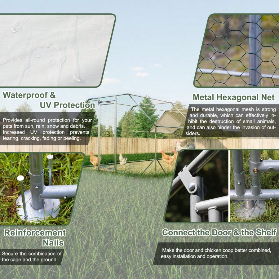 10 Ft. X 20 Ft. Galvanized Large Metal Walk In Chicken Coop Cage Farm