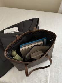 2 件套复古字母印花斜挎包，大容量通勤单肩包，母亲节礼物 - 彩色 - 查看 5