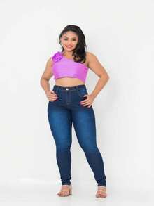 High Waist Skinny Jeans - Rửa tối - Xem 3