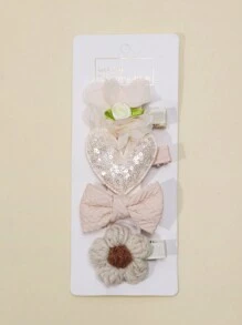 4pcs/Set Baby Girls' European And American Style Fabric Flower & Bow Hair Clips, Non-Damaging (No Paper Card) - Multicolor - View 7