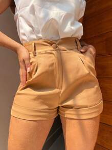 SJD MODA LADY Shorts Tailored Social Rolled Hem With Bag Great Fabric New Fashion - 卡其色 - 查看 3