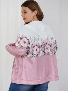 Sudadera con capucha con aplicación floral, talla grande - Rosa - Ver 5
