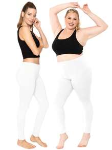 Women's Cotton Plus Size Leggings | Stretchy | X-Large - 7X - trắng - Xem 3