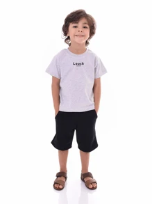 BOY'S BRANDED SET T-SHIRT AND SHORTS 100% COTTON - 黑色 - 查看 1