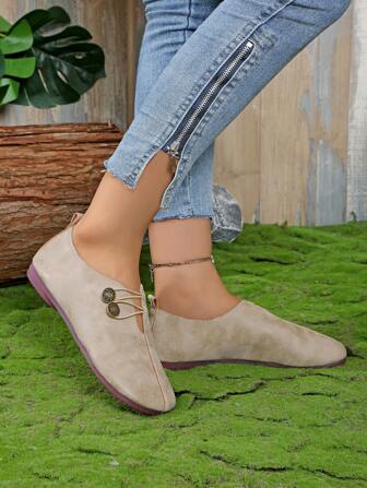 1 Pair Slip-On Vintage Distressed Gradient Matte Fashionable Casual Flat Shoes For Women