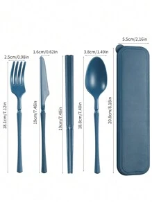 5 Stück/Set Tragbares Kunststoff Besteck-Set mit Messer, Gabel, Löffel, Essstäbchen und 1 Aufbewahrungsbehälter - geeignet für Outdoor-Camping, Picknick, Arbeit und Schule, Schulmaterial