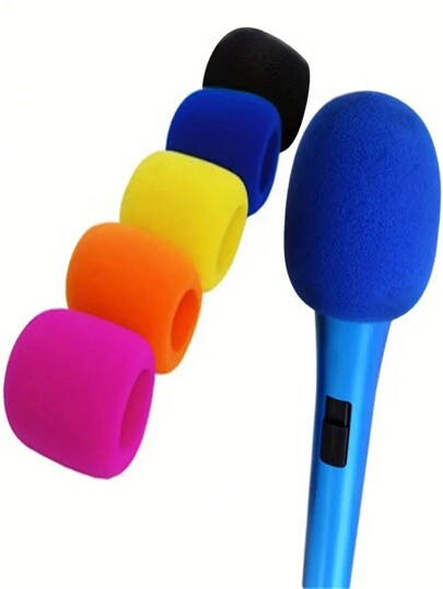 5pcs Thick Microphone Sponge Covers, Suitable For Stage, Party, Home KTV Use, Reusable Windproof Dust-Proof Microphone Covers, Christmas Party Singing Prop,Blue Microphone,Party Microphone,Asmr Mic Cover