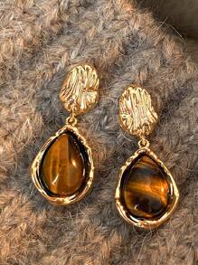 3 Pairs Vintage Amber-Color Resin Alloy Ear Studs, Suitable For Women's Daily Wear Jewelry, Christmas Gift, Holiday Gift, Singles Party Gift