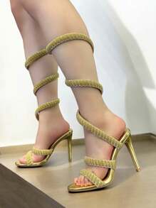 Giày cao gót mũi nhọn RevReaL dành cho nữ có quai, giày dự tiệc, giày cao gót thời trang cho buổi tối - Vàng - Xem 1