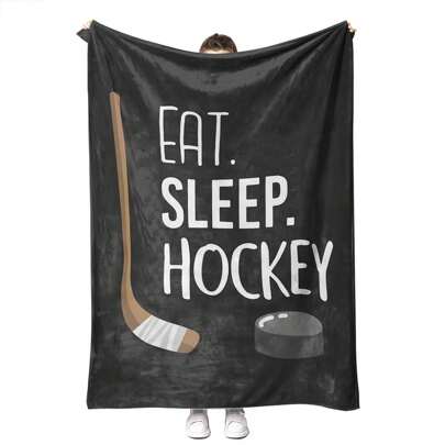 GEL HUT MUN 1pc New "Eat. Sleep. Hockey" Printed Hockey Parka And Stick Blanket - Contemporary Style, Machine Washable, 51.1" X 59" (130cm X 150cm) Blanket, Throw Blanket, Autumn Blanket, Flannel, Blankets And Throws, Plush Blanket, Bedding, Sofa Throw, Soft Blanket, Decor, Room, Personalized Blanket, Mother's Gift Throw