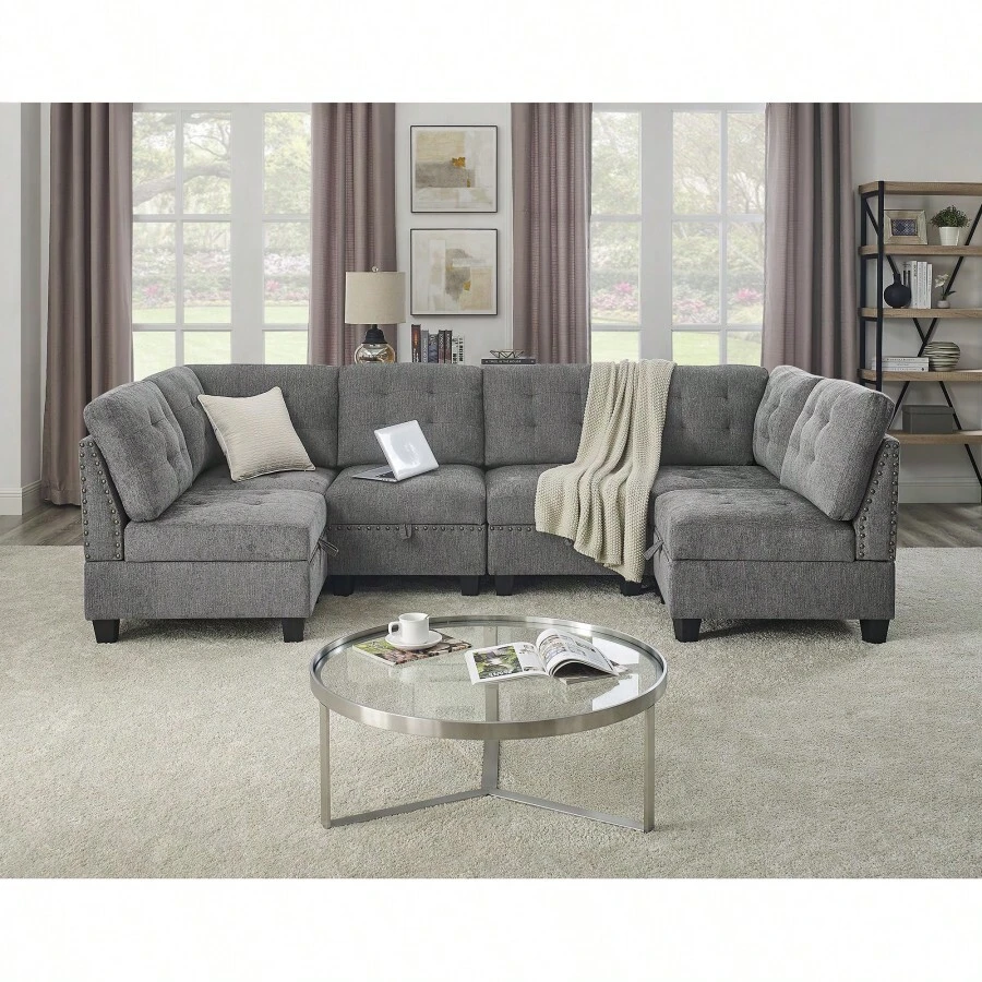 U Shape Modular Sectional Sofa, DIY Combination, Includes Four Single
