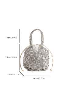 女士时尚纯色编织桶形手提包 - 銀色 - 查看 5