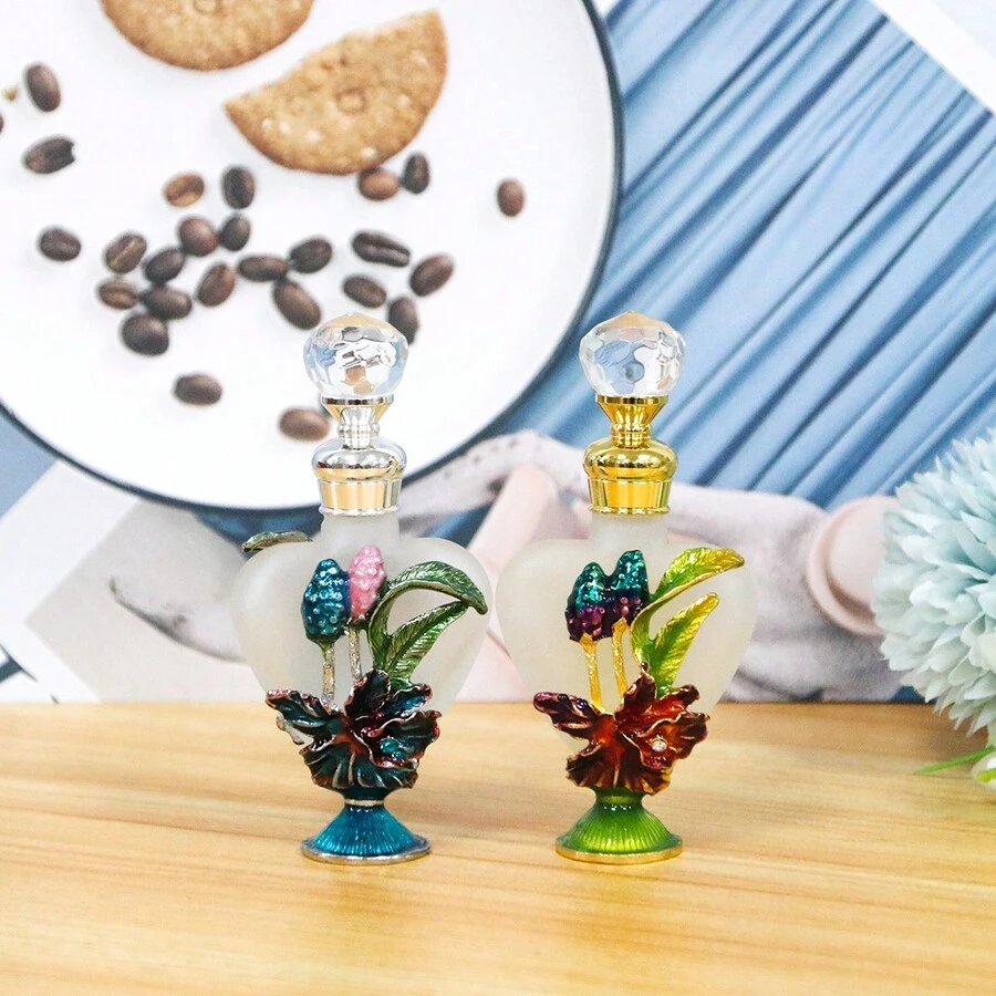 1 件 10ml 手绘玻璃鸢尾花形可再填充香水/精油储存瓶，花卉装饰，便携可重复使用，无香，家居装饰配件（空瓶） - 彩色 - 查看 1