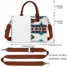 1 Pc Women's Bohemian Retro Style Tote Bag - With Detachable And Adjustable Strap, Zipper Closure - Perfect For School&Travel&Gym&Work - Xanh và trắng - Xem 3