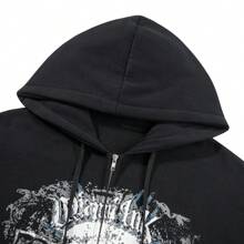 Women Hooded Sweatshirt Skull Print Long Sleeve Casual Jacket With Pockets - Blue - View 6