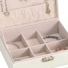 Living And Home  White 2-Tier PU Leather Jewellery Box With Lock - White - View 6