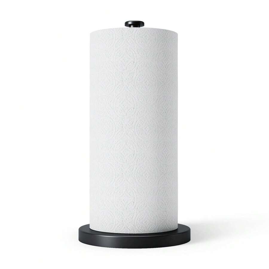 Black Countertop Paper Towel Holder With Weighted Base Minimalist