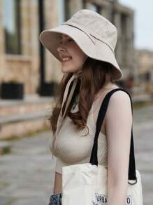 1 件女士新款檐渔夫帽，修脸系带圆脸渔夫帽，时尚大头围，春夏