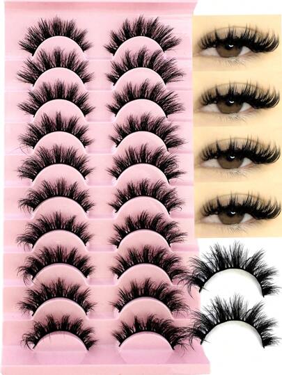 LYBCG 10Pairs Of 3D Fluffy Artificial Mink Eyelashes Slim False Eyelashes Thick False Eyelashes Curling False Eyelashes 3D Natural False Eyelashes Suitable For Holiday Parties False Eyelashes Cat Eye Lashes For Cosplay Manga Various Occasions