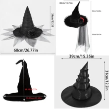 1 chiếc mũ phù thủy Baroque Halloween mới, mạng che mặt nữ hoàng Gothic & hoa giả trang trí, phụ kiện mũ phù thủy - Nhiều màu - Xem 11