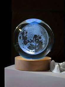 1 个 3D 水晶球，雕刻月亮、星系、七彩灯，玻璃球夜灯带木质底座，创意家居装饰灯，卧室氛围灯，送给家人和朋友的礼物，USB 供电 - 彩色 - 查看 10