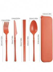 5 Stück/Set Tragbares Kunststoff Besteck-Set mit Messer, Gabel, Löffel, Essstäbchen und 1 Aufbewahrungsbehälter - geeignet für Outdoor-Camping, Picknick, Arbeit und Schule, Schulmaterial