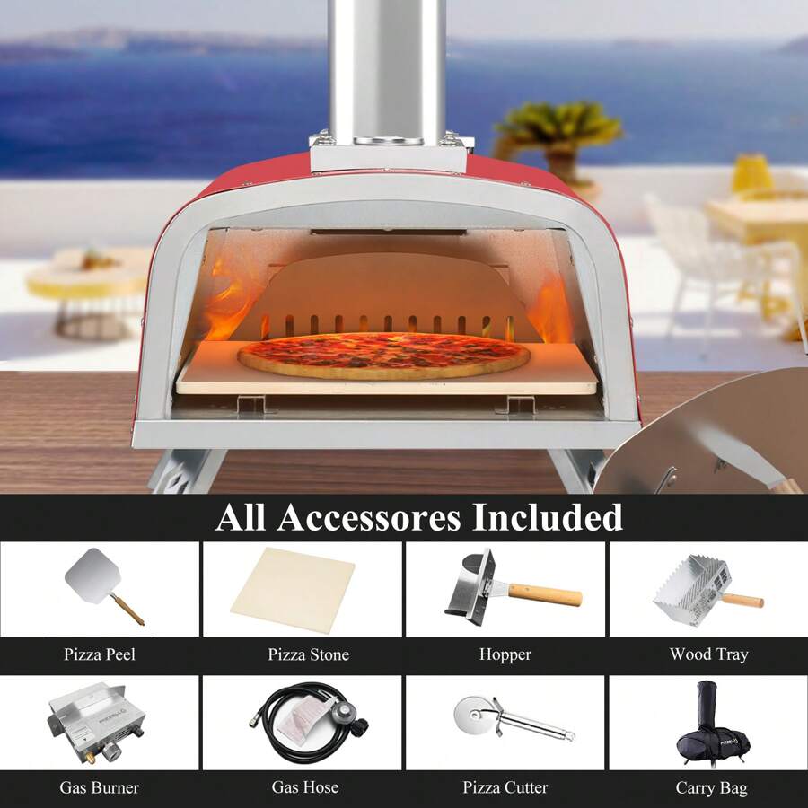 MultiFuel Outdoor 12" Pizza Oven Stonebaked Pizza Maker With Gas