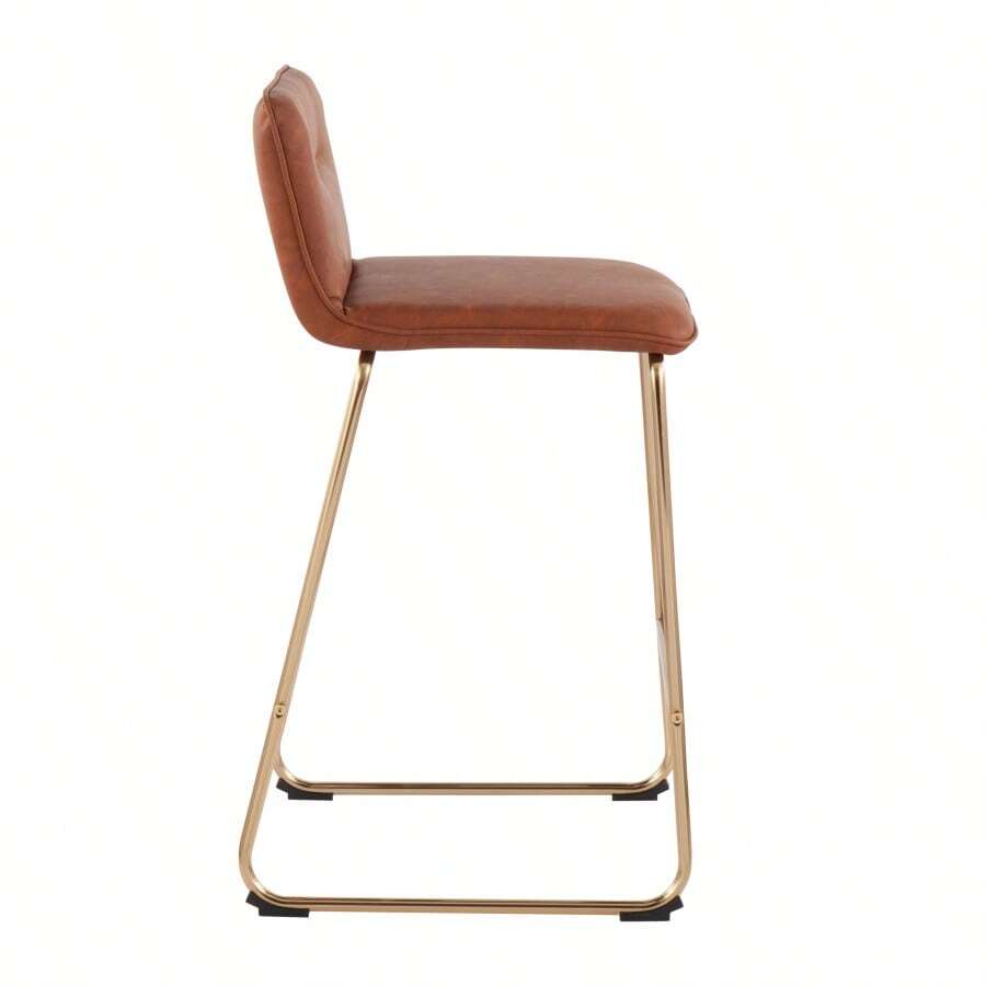 Casper FixedHeight Contemporary Counter Stool In Gold Metal And Camel