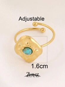 1pc Stainless Steel Ladies' Ring Geometric Circle 18k Gold Plated Blue Natural Turquoise Chain Style Turquoise Decor Cuff Ring Jewelry Best Friends Gifts