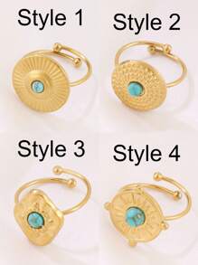 1pc Stainless Steel Ladies' Ring Geometric Circle 18k Gold Plated Blue Natural Turquoise Chain Style Turquoise Decor Cuff Ring Jewelry Best Friends Gifts