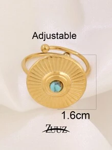 1pc Stainless Steel Ladies' Ring Geometric Circle 18k Gold Plated Blue Natural Turquoise Chain Style Turquoise Decor Cuff Ring Jewelry Best Friends Gifts