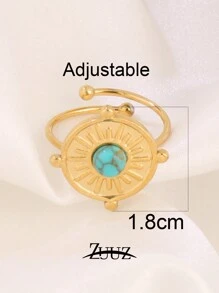 1pc Stainless Steel Ladies' Ring Geometric Circle 18k Gold Plated Blue Natural Turquoise Chain Style Turquoise Decor Cuff Ring Jewelry Best Friends Gifts