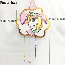 美人鱼独角兽公主城堡主题生日派对拉绳卡通皮纳塔，创意趣味糖果粉碎玩具皮纳塔