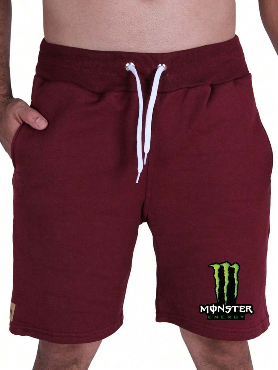 Men's Plain Sport Bermuda Shorts 100% Cotton - 酒紅色 - 查看 1
