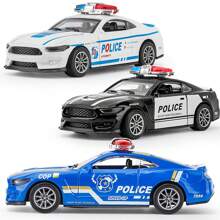 1 pieza Coche de policía miniatura de aleación de zinc, con retroceso: regalos de fiesta coloridos, juguetes, adornos de coche, adornos de habitación para mejorar las habilidades manuales de los niños, ¡diversión y educación científica en el festival escolar! Dar regalos en Navidad, coches, modelos de coches, coches en miniatura, Mustang, coche de policía, Mustang, cosas de policía, coche de policía para niños, de vuelta a la escuela