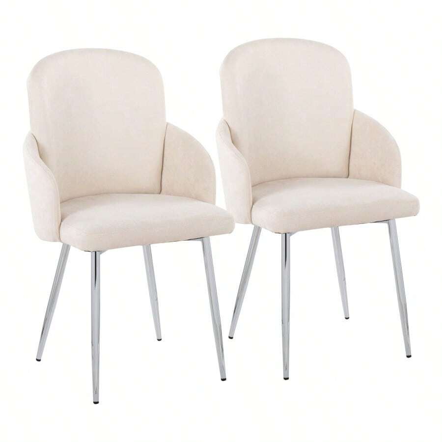 Dahlia Contemporary Dining Chair In Chrome Metal And Cream Fabric With Chrome Accent By LumiSource - Set Of 2 - Kem + Vải như hình - Xem 1