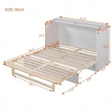 Queen Murphy Bed With Large Drawers, White - Trắng + Ván ép + Queen như hình - Xem 5