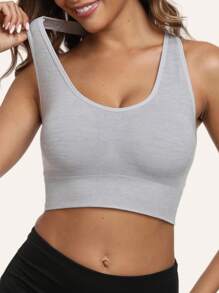 Women Sports Bra Racerback With Perforated Design, Supportive For Running, Yoga And Big Bust - Grey - View 6