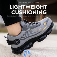 Men's Steel Toe Safety Shoes Men Work Sneaker Rotated Button Easy Wear Work Safety Boots Breathable Sport Work Shoes Men Boots Size 48 - 灰色 - 查看 5