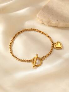 1 件简约时尚个性化通勤独特小设计不锈钢心形吊坠手链男女通用礼物 - 手鍊 - 查看 4