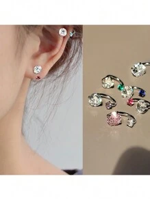 1 pièce Boucle d'oreille clip d'oreille en cubique de zircone colorée, convient pour un port quotidien pour femmes en cadeau