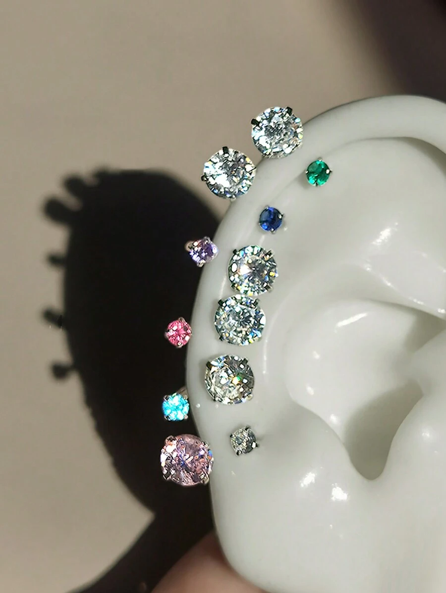 1 pièce Boucle d'oreille clip d'oreille en cubique de zircone colorée, convient pour un port quotidien pour femmes en cadeau